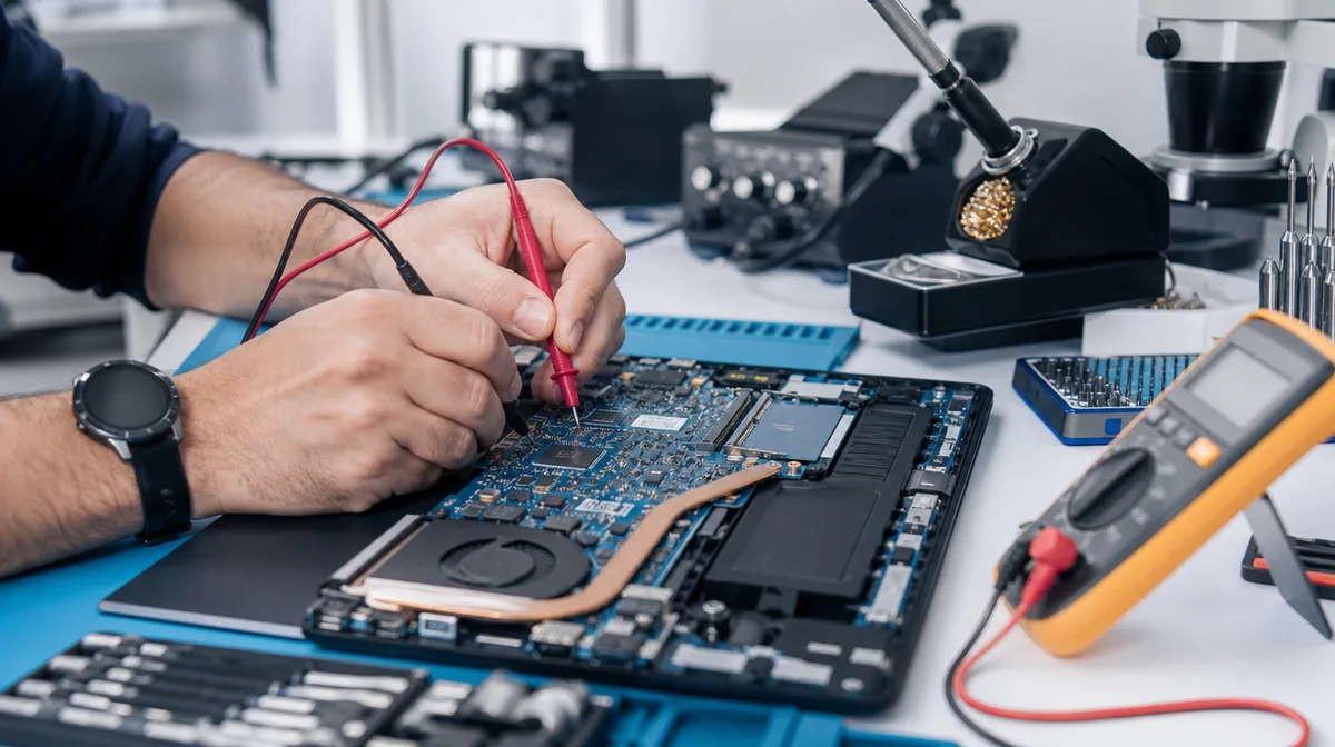 Laptop anakartında ölçüm ve onarım işlemi